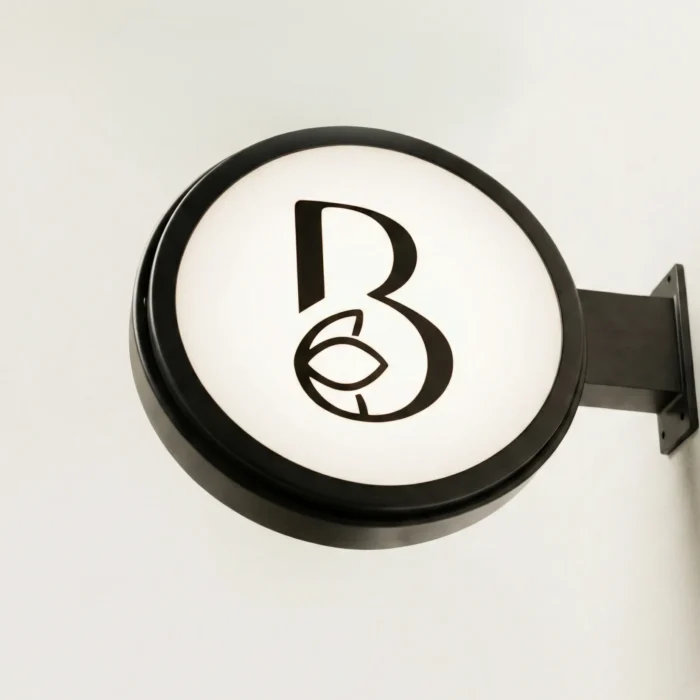 led lightbox sign on the storefront wall